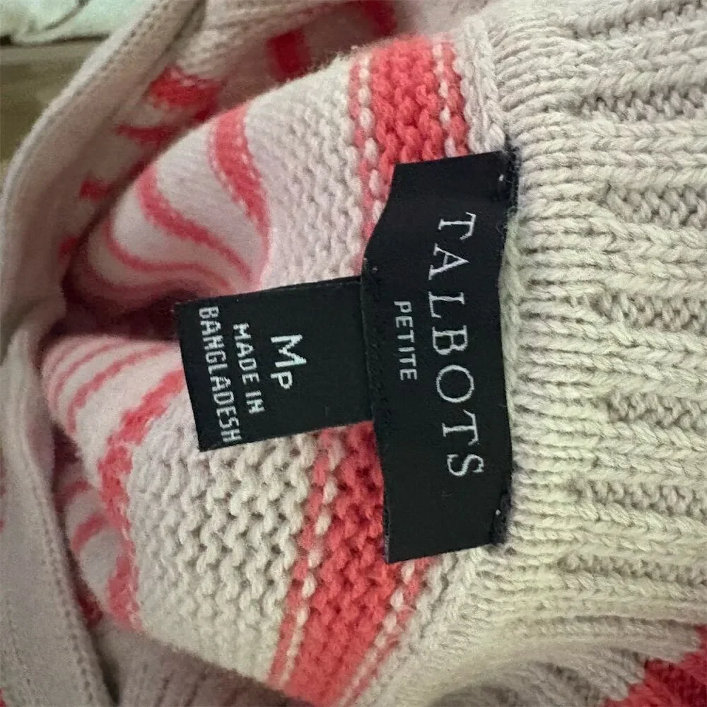 Talbots Women's Petite Striped V-Neck Hoodie Sweater Size M